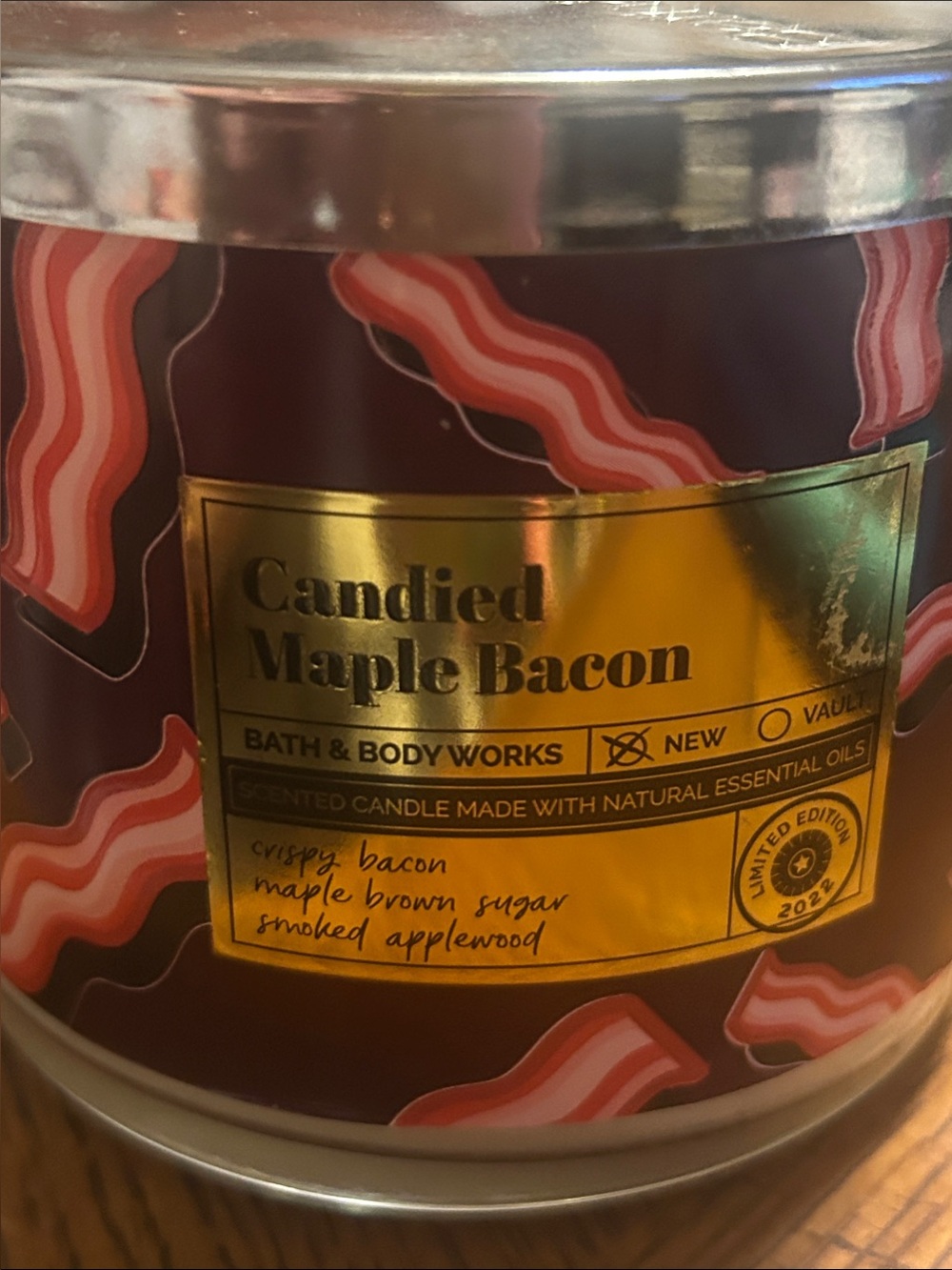 Maple Bacon Candle 3 wick UNUSED Bath & Body Works 14.5 oz